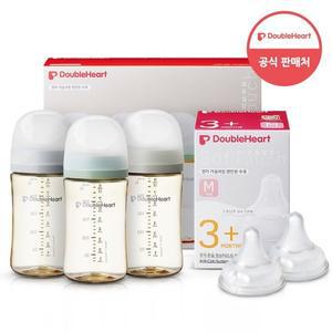 [더블하트] 모유실감 3세대 PPSU 젖병 모먼트 트리플팩 240ml +3세대 젖꼭지2입x1개(M)