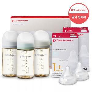 [더블하트] 모유실감 3세대 PPSU 젖병 모먼트 트리플팩 240ml +3세대 젖꼭지2입x2개(S)