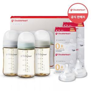 [더블하트] 모유실감 3세대 PPSU 젖병 모먼트 트리플팩 240ml +3세대 젖꼭지1입x4개(SS)