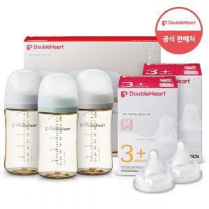 [더블하트] 모유실감 3세대 PPSU 젖병 모먼트 트리플팩 240ml +3세대 젖꼭지2입x2개(M)