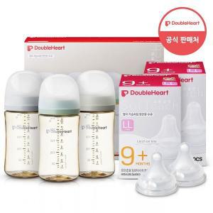 [더블하트] 모유실감 3세대 PPSU 젖병 모먼트 트리플팩 240ml +3세대 젖꼭지2입x2개(LL)