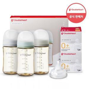 [더블하트] 모유실감 3세대 PPSU 젖병 모먼트 트리플팩 240ml +3세대 젖꼭지1입x2개 (SS)