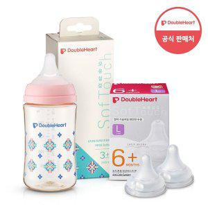 [더블하트] 모유실감 3세대 PPSU 젖병 싱글 240ml  단청 (젖꼭지M포함) +3세대 젖꼭지 2입x1개 (L)