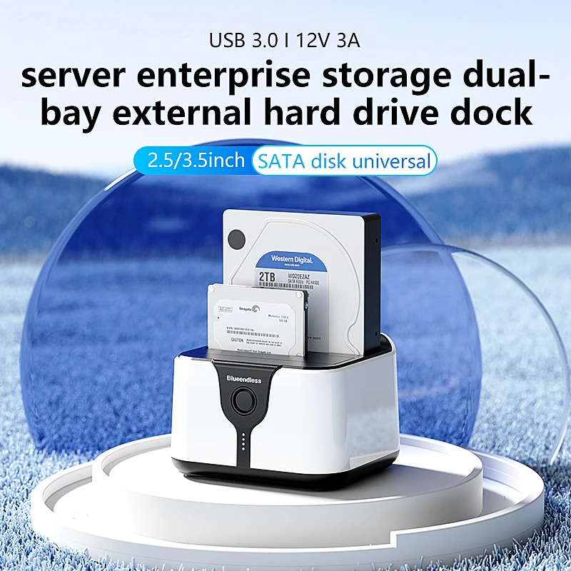 Blueendless 2 베이 HDD 박스 케이스, HDD 도킹 스테이션, SSD 케이스, 듀얼 베이 오프라인 클론, SATA-USB 3.0 어댑터, 2.5 3.5 SSD 디스크용