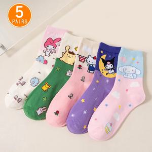 5 개 새로운 Sanrio 드림 파티 여성 스타킹 혁신적이고 귀여운 한국 만화 헬로 키티 선물 양말