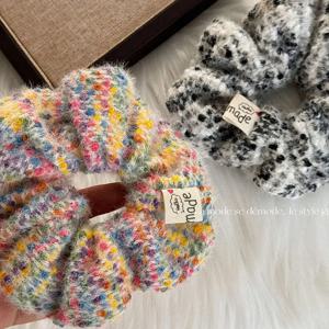 다채로운 작은 젤리 콩 플러시 대장 Scrunchie 여성 우수한 감각 대형 털이 머리 넥타이 한국어 헤어 액세서리