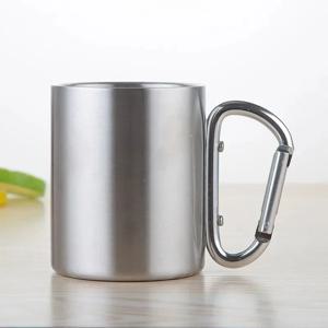 220/300ml 캠핑 여행 스테인레스 스틸 컵 카라비너 ​​후크 핸들 피크닉 워터 머그잔 야외 여행 하이킹 컵 휴대용 머그잔