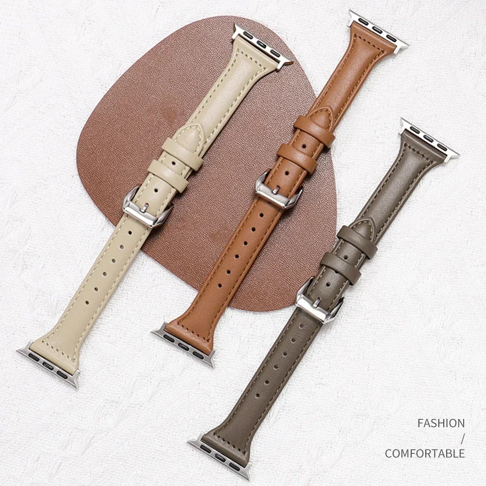 여성 Silm 스트랩 PU 가죽 시계 밴드 Apple Watch 시리즈 9/8/7/6/se/1/2/3 iwatch 4 5 41mm 용 42mm 38mm 얇은 팔찌 스트랩