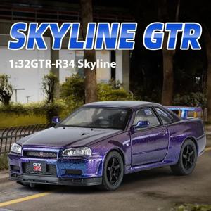 1:32 닛산 GTR R34 스카이라인 슈퍼카, 합금 금속 다이캐스트 자동차 모델 장난감, 레이싱 카 시뮬레이션 사운드 라이트, 어린이 선물