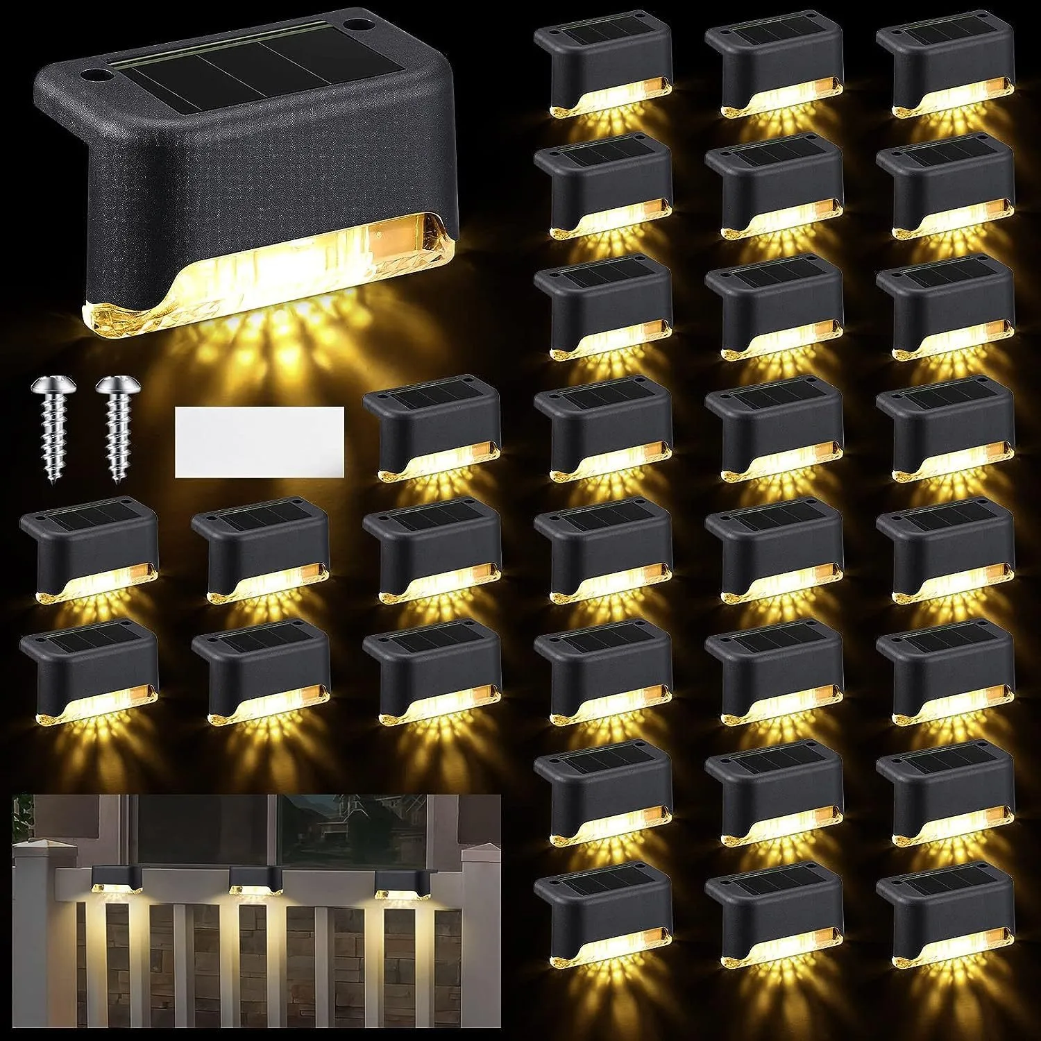 32 팩 LED 태양 단계 램프 경로 계단 야외 정원 조명 파티오 계단 울타리 빛에 대 한 방수 발코니 조명 장식 ﻿