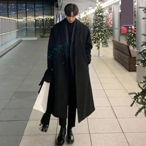 한국 트렌드 남성 루즈 캐주얼 싱글 브레스트 오버코트 가을 겨울 패션 새로운 긴 소매 모직 롱 코트