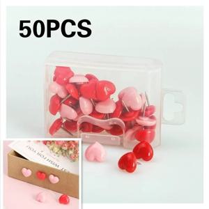 심장 모양 50pcs 플라스틱 품질 코르크 보드 안전 컬러 푸시 핀 엄지 압정 사무실 학교 액세서리 용품