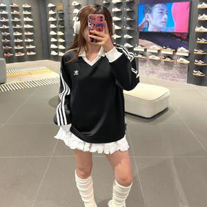 아디다스 오리지널 삼선 새틴 롱슬리브 카라티 블랙 IR6099