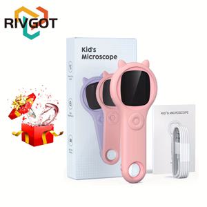 TEMU RIVGOT 2인치 IPS 스크린 휴대용 현미경 200MP 카메라 포함 - 미니 휴대용 디지털 확대경, 8단계 조절 LED 조명, 사진 및 비디오 녹화, 어린이 및 성인에게 이상적, 생일, 학교 및 크리스마스 선물에 완벽, 교육용 현미경 | 장난기 있는 디자인 | 조절 가능한 조명