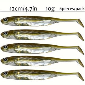 TEMU 5/6개 4 크기 골든 소프트 루어, 패들 테일 소프트 피쉬, 바이오닉 낚시 루어