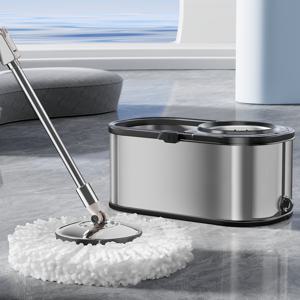 TEMU BASSFLY Stainless Steel Spin Mop and Bucket Set with 2 Replacement Heads and Carrying Handle - 360도 회전하는 쉬운 청소를 위한 모자이크 - 거실, 침실, 욕실, 주방에 이상적 - 전기 필요 없음