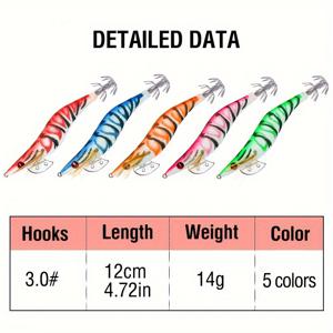 TEMU 5개 AKAKUMA 발광 오징어 지그 낚시 미끼, 8cm/10cm/12cm - 빛나는 눈이 있는 리얼리즘 목재 새우 디자인, 튼튼한 ABS 소재, 혼합 색상 - 문어, 참치, 연어 등을 잡기에 이상적