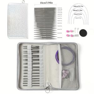 TEMU Set of 39 Removable Circular Knitting Needles with 13 Pairs of PU Covers - Suitable for All Seasons