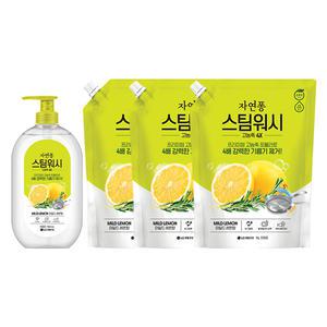 자연퐁 스팀워시 4X 주방세제 레몬향 용기, 750ml, 1개 + 리필, 1L, 3개