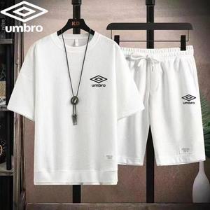 수놓은 Umbro 여름 남성 와플 세트 캐주얼 티셔츠와 반바지 스포츠 정장 Tracksuit 루즈 한  3XL