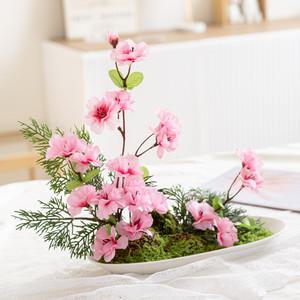 진달래 가득 긴 화분 36x31cm 인테리어 봄 조화 테이블 장식 행사 소품