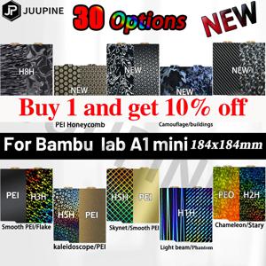 A1 미니 빌드 플레이트 Juupine For Bambu Lab 184x184 Pey 마그네틱 베드 PEO 시트 H1H 플레이트 스프링 스틸 시트 Bambulab 용 Pei 시트