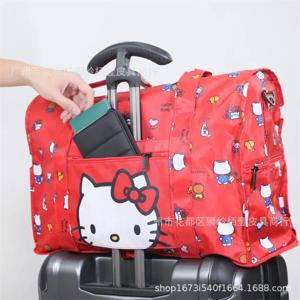 Sanrios Hello Kittys 여행 가방 만화 접이식 대용량 더플 백 휴대용 애니메이션 피규어 카와이 여행 pou 핸드백 준비 가방