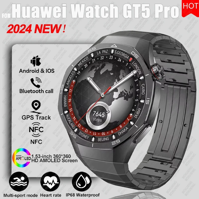 화웨이 시계 GT5 프로 스마트 시계 HD AMOLED 스크린 NFC GPS 트래커 블루투스 통화 건강 방수 Smartwatch 남성 여성을위한 새로운