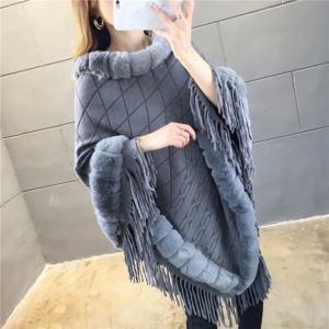 가을 겨울 모조 토끼 모피 여성 코트 모조 양모 칼라 풀오버 목도리 따뜻함 판초 케이프 회색 망토