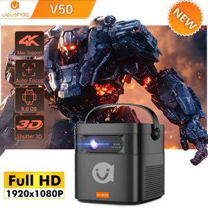 VEVSHAO V50 휴대용 프로젝터 4K 3D WiFi 풀 HD1080P 내장 2x10W 스피커 홈 시어터 프로젝터 With15000mAh 배터리