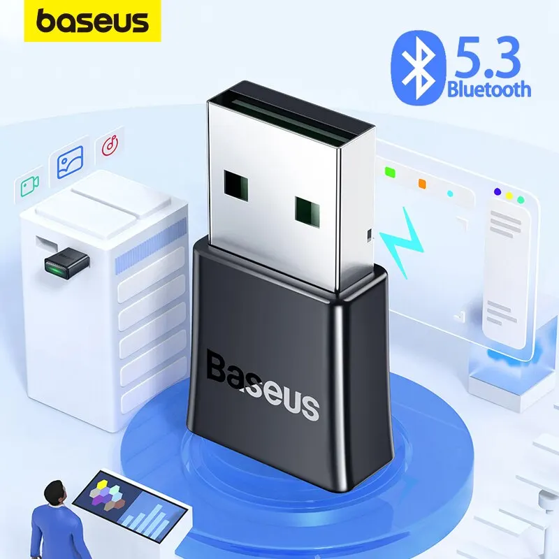 Baseus BA07 USB 블루투스 5.3 동글 어댑터 PC 스피커 무선 마우스 키보드 음악 오디오 수신기 송신기 블루투스