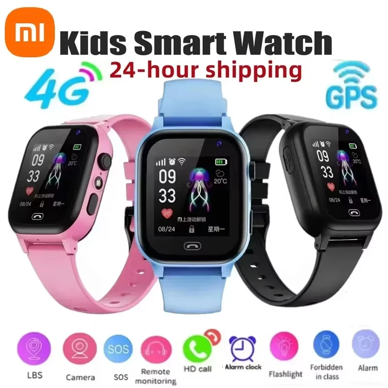 Xiaomi Kids 4G 스마트 시계 SOS GPS 위치 비디오 통화 Sim 카드 어린이 SmartWatch 카메라 소년 소녀를위한 방수 업그레이드 시계