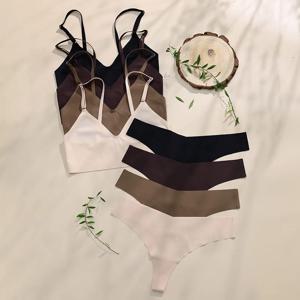 뜨거운 판매 원활한 브래지어 & 팬티 세트 Bustier 자르기 탑 통기성 섹시한 얼음 실크 원활한 브래지어와 팬티 세트