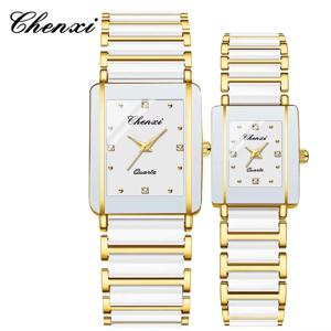 CHENXI 104A 브랜드 남자 쿼츠 시계 우아한 스퀘어 다이얼 reloj 세라믹 스트랩 방수 간단한 montre 레이디 패션 커플 시계
