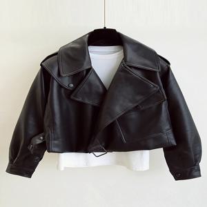 FTLZZ 새 봄 여성 가짜 가죽 자켓 바이커 레드 화이트 코트 턴 다운 칼라 PU 오토바이 자켓 루스 Streetwear 겉옷