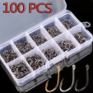 Aorace 100Pcs 낚시 후크 세트 탄소강 단일 원형 낚시 후크 플라이 낚시 Jip 가시 잉어 후크 바다 태클 액세서리