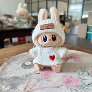 17cm labubu 인형 복장 옷 곰 라벨 모자 사랑 스웨터 세트 귀여운 장식 작은 옷