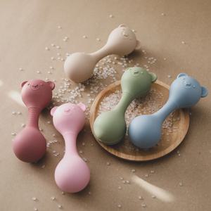 아기 실리콘 모래 망치 장난감 0 12 개월 아기 Teether 장난감 만화 곰 아기를위한 Hoise Maracas 실리콘 액세서리 만들기