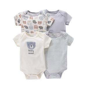 4PCS 신생아 유아 Romper 짧은 소매 라운드 넥 만화 동물 꽃 인쇄 Bodysuit Onesies 아기 소년과 소녀 옷
