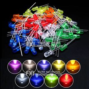 100PCS F5 LED 다이오드 5MM 모듬 키트 흰색 녹색 빨간색 파란색 노란색 오렌지 핑크 보라색 따뜻한 흰색 DIY 키트 발광 다이오드 bxv