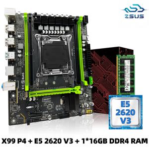 ZSUS X99 P4 마더보드 세트 키트, Intel LGA2011-3 Xeon E5 2620 V3 CPU DDR4 16GB(1*16GB) 2133MHZ RAM 메모리 NVME M.2 SATA