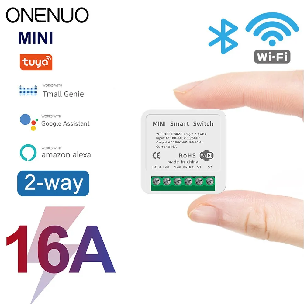 ONENUO 투야 와이파이 미니 스마트 스위치 모듈, 양방향 제어 스마트 DIY 스위치, 스마트 라이프 앱, 알렉사 구글 홈, 16A
