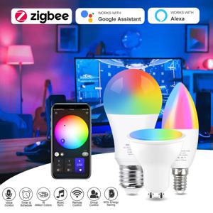 Zigbee Led 전구 E27 E14 GU10 Tuya 스마트 램프 RGB + WW + CW Led 전구 음성 제어 Alexa,Google Home,Smartthings, 스마트사물