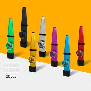 20 Pcs Kazoo 플루트 다이어프램이있는 금속 Kazoos 7 가지 색상, 우쿨렐레, 바이올린, 기타, 피아노, 실리콘 케이스 포함