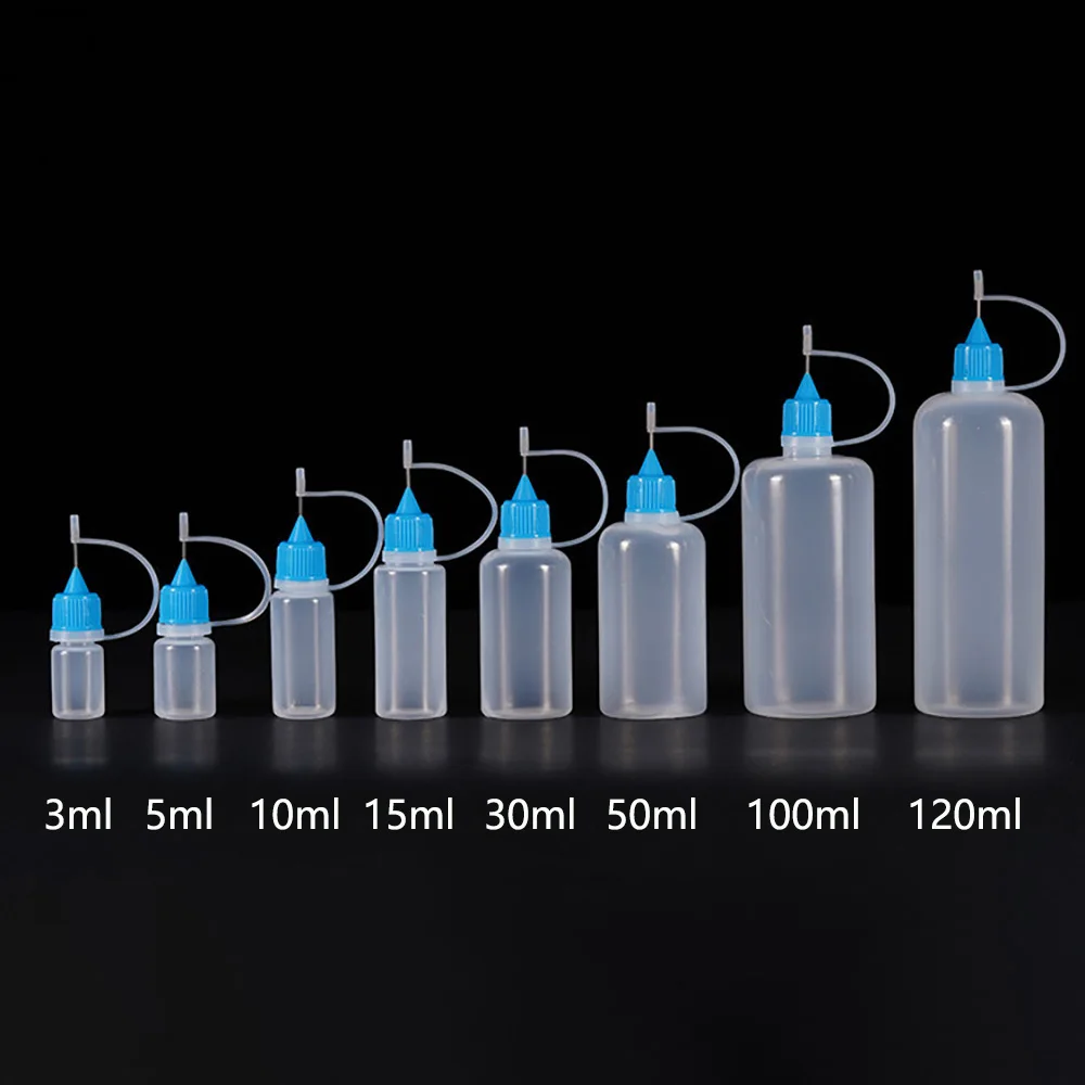 5ml 10ml 15ml 30ml 100ml PE 플라스틱 짜기 팁 애플리케이터 병 접착제 용 바늘 팁 캡이있는 리필 형 Dropper