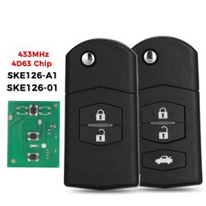 Jingyuqin 433MHz 접이식 원격 키 자동차 스타터 ID63-80bit For Mazda 2 3 5 6 미쓰비시 시스템 SKE126-01 SKE126-A1 3/2 버튼