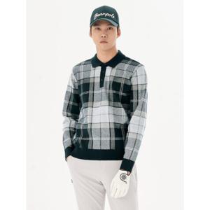 빈폴골프 남성 체크 칼라 니트 풀오버  그린 BJ3951B07M
