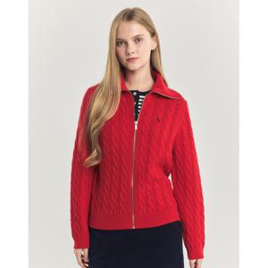 헤지스 여성 24FW 윙칼라 케이블 집업 가디건 레드 HSSW4D907R2