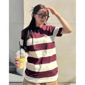 헤지스 골프 24SS 와이드 스트라이프 라운드 티셔츠 (WINE) HUTS4B922D2