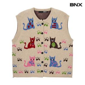 [비엔엑스]고양이 캐릭터 버튼업 니트 베스트 (BW4VT006L0)